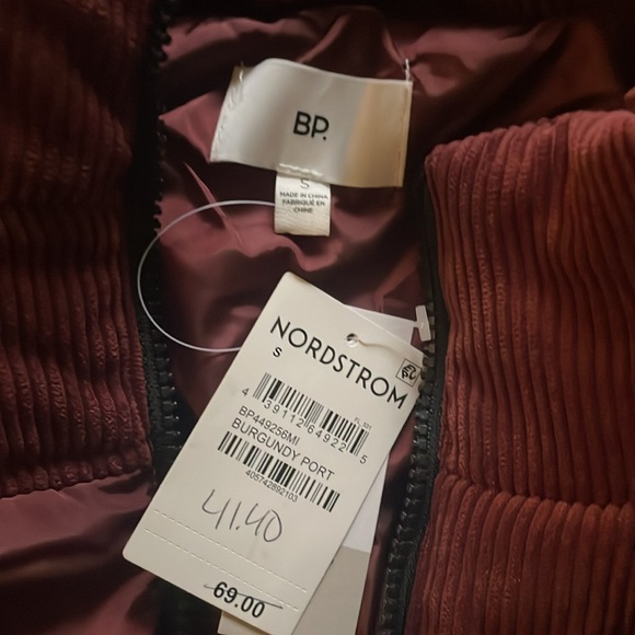 Corduroy Full Zip Puffer Jacket in Burgandy - Picture 4 of 7